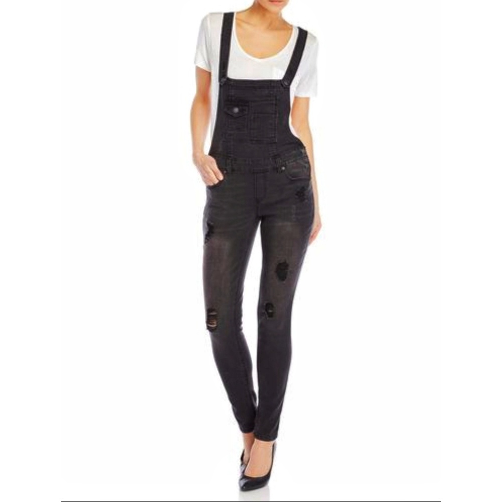 Distressed Black Overalls - Picture 2 of 8